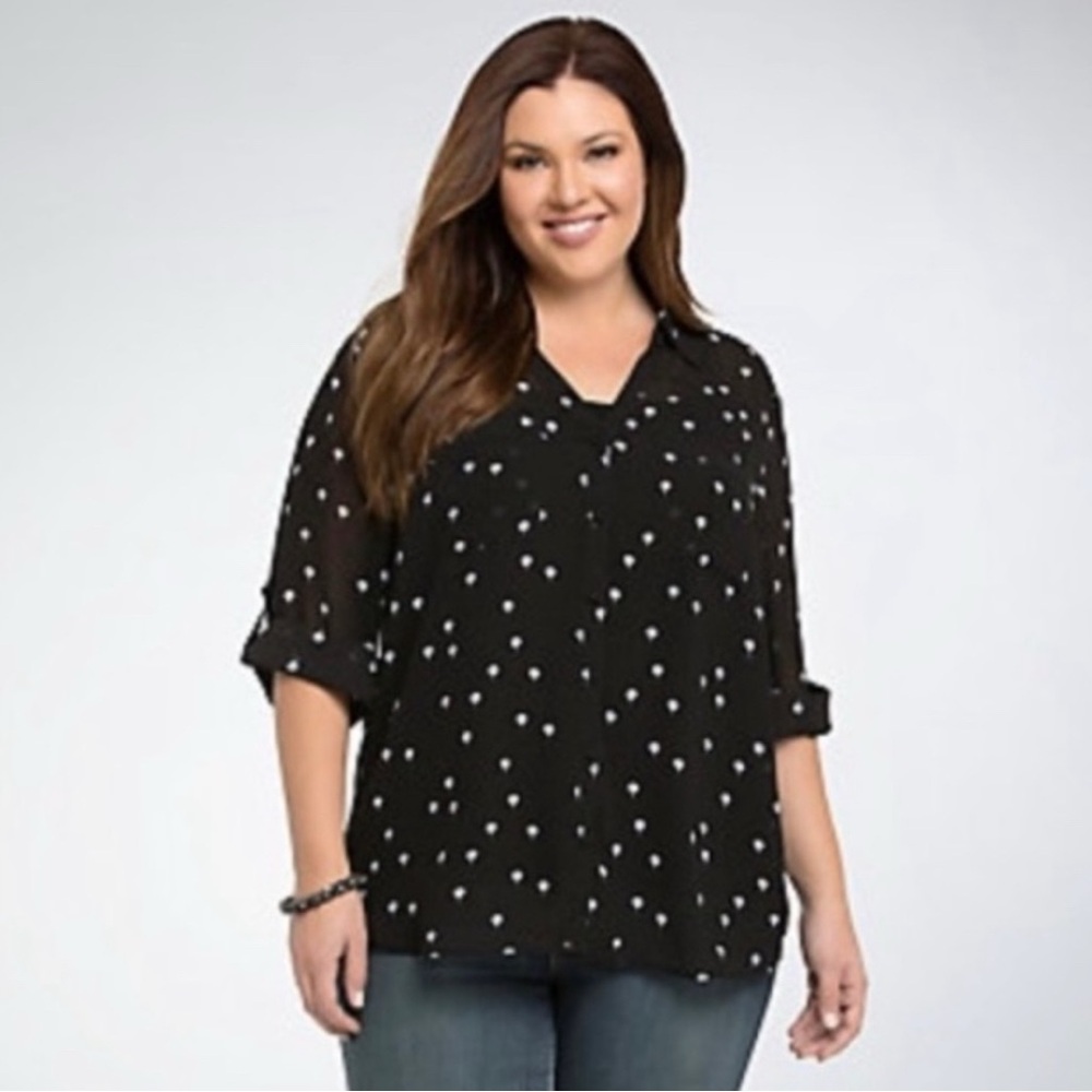Torrid Black Blouse with White and blue balloons